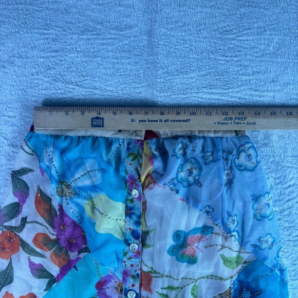Sacred Threads Chiffon Patchwork‎ Ruffle Hem Beaded Button Front Skirt Womens S - Picture 11 of 12